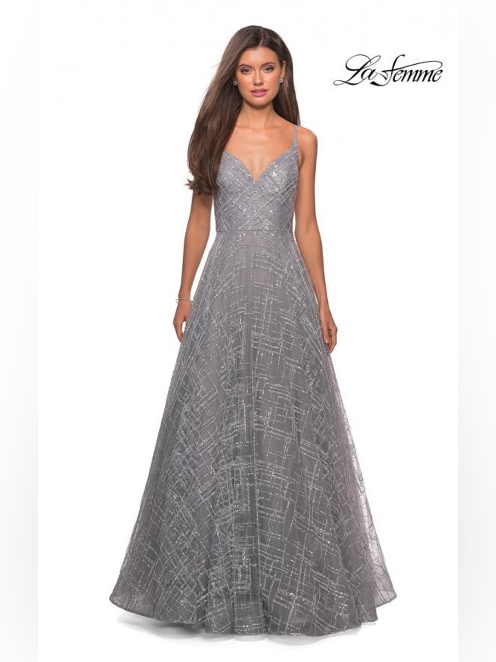 LA FEMME 27199 Silver Sequin A Line Dress Size 6 Ball Gown Prom Wedding NWT $588